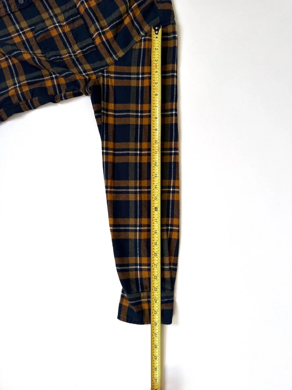 J. Crew Navy and Mustard Plaid Flannel Button-Down Shirt